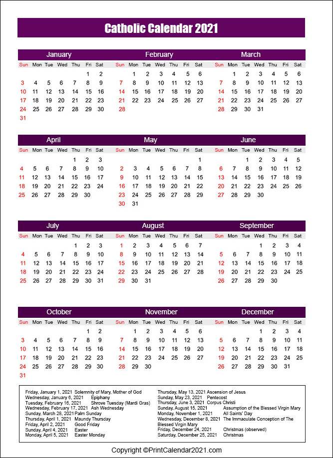 Free Printable Catholic Calendar 2021 - Happy Saints