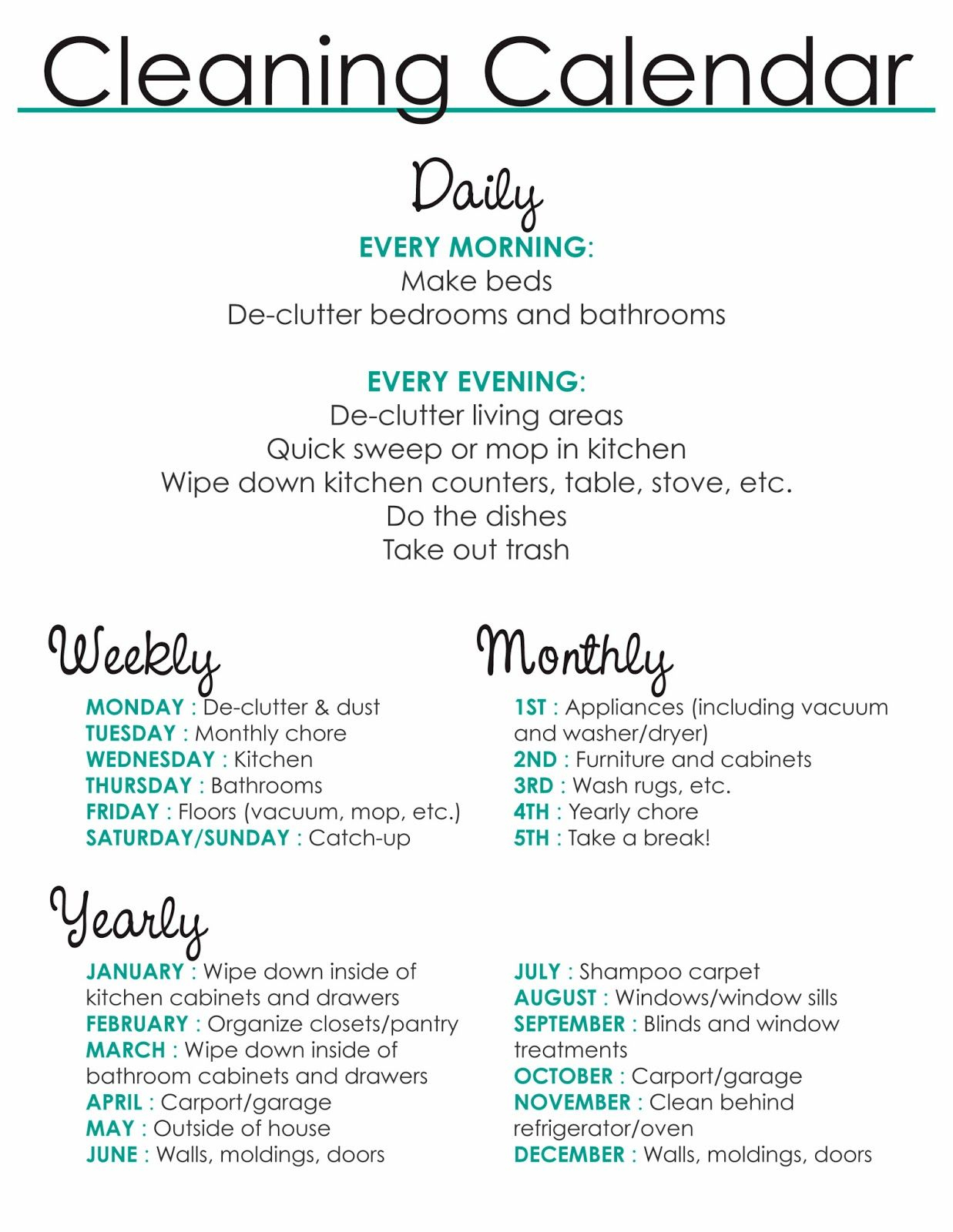 Free Printable Daily Cleaning Routine - Expectare Info