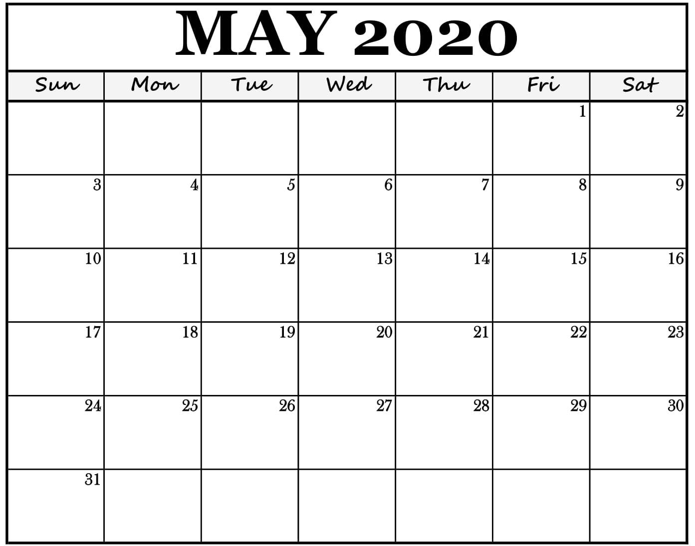 Free Printable May 2020 Calendar Editable Templates