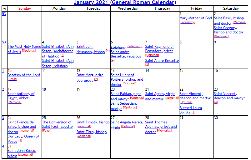 Free Printable Roman Catholic Liturgical Calendar 2020 Pdf