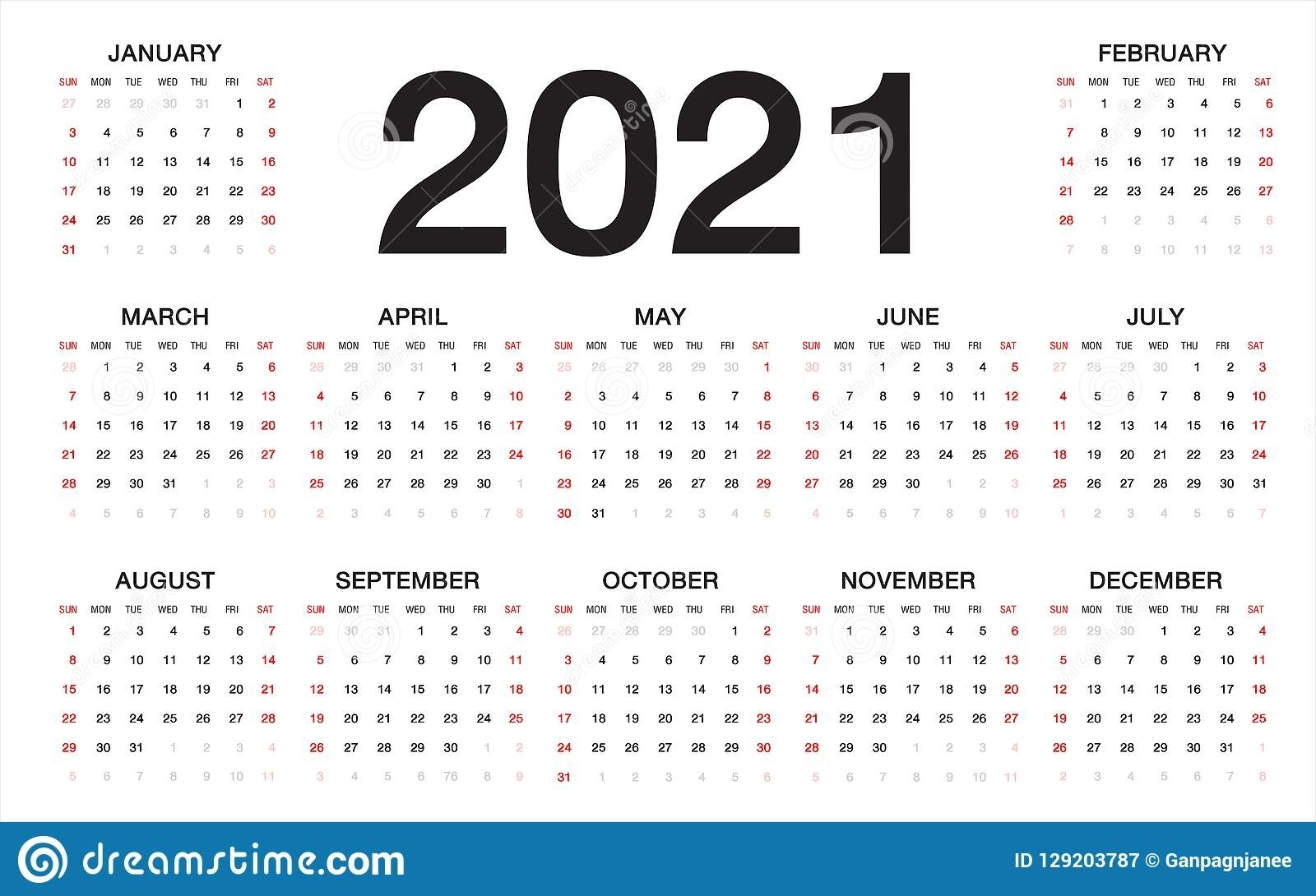 Free Printable Sunday Thru Saturday 2021 Calendar | Ten