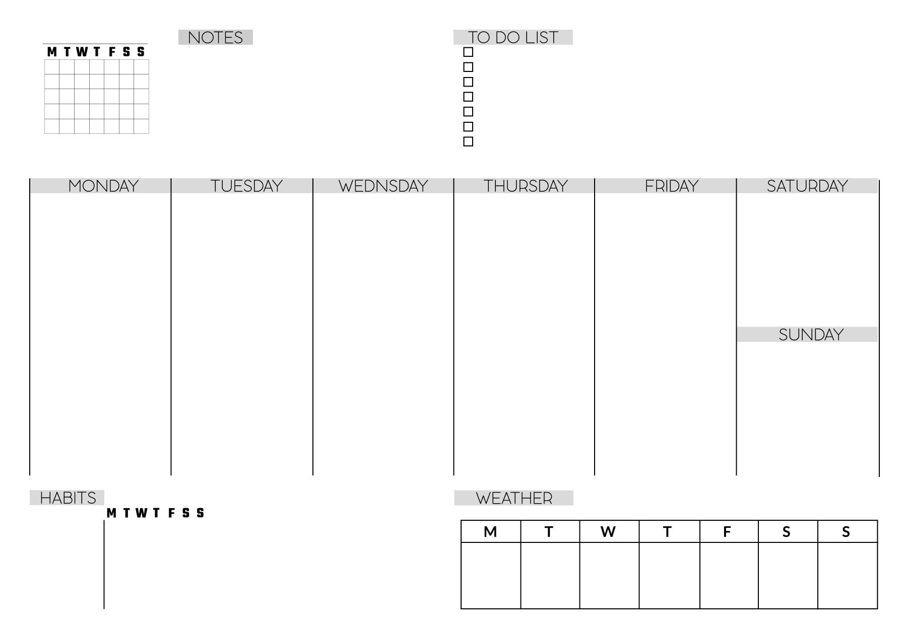 Free Printable Weekly Planner, Minimalistic, To Do List