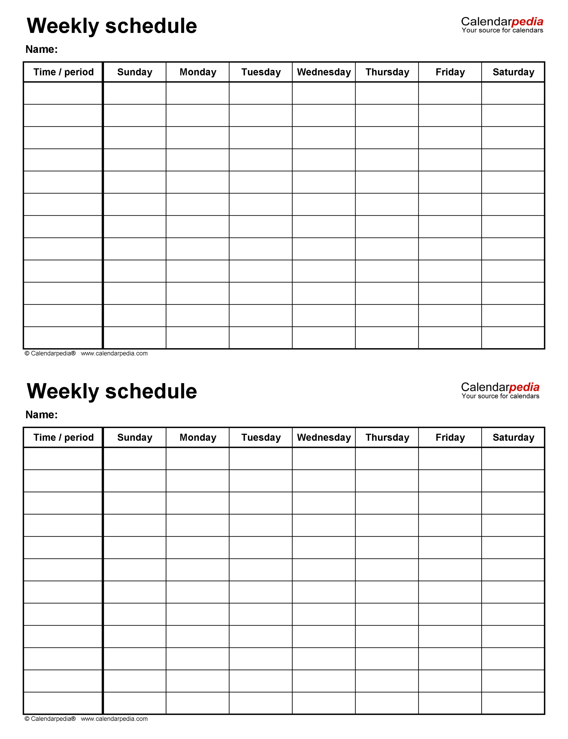 Free Weekly Schedules For Excel - 18 Templates