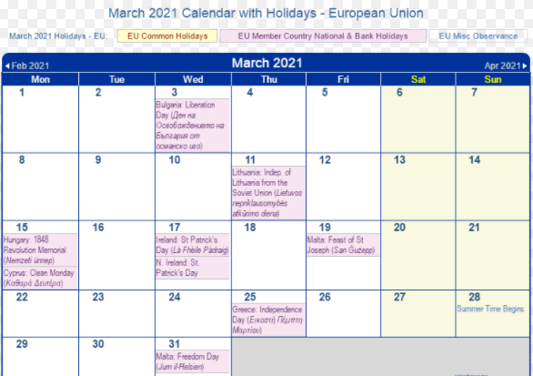 Full List Of March Holidays 2021 Calendar With Festival