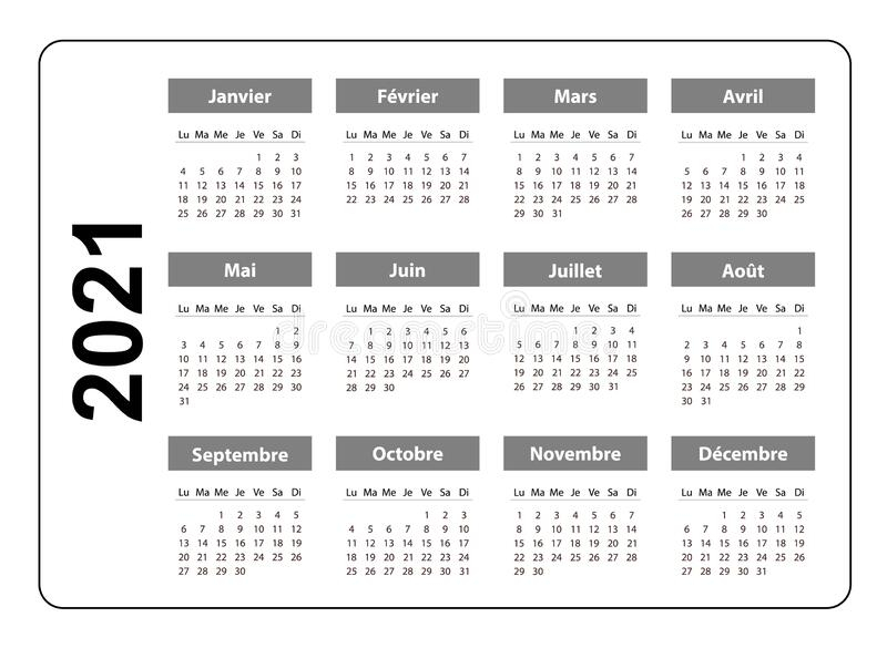 Horizontal Pocket Calendar On 2021 Year, French. Vector