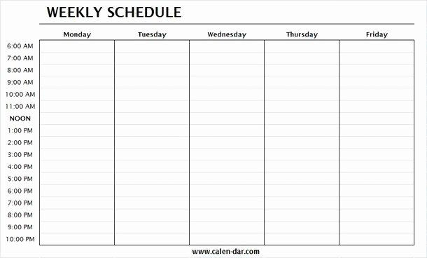 Inspirational Monday Through Friday Schedule Template In
