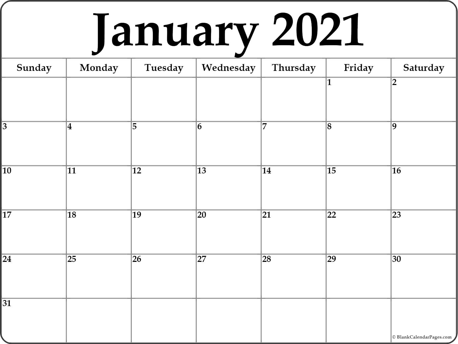 January 2021 Calendar | Free Printable Calendar Templates