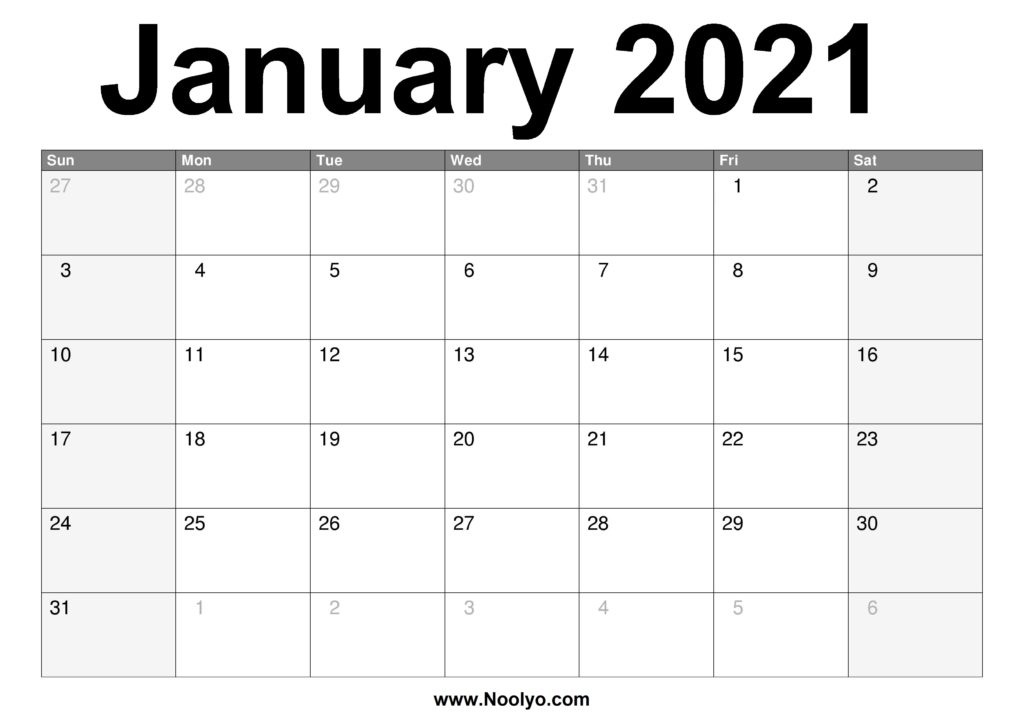 January 2021 Calendar Printable - Free Download - Noolyo