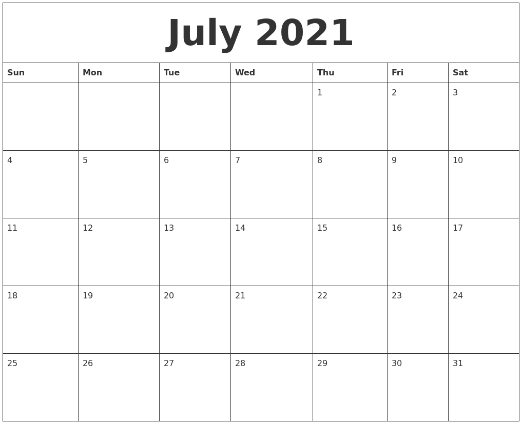 July 2021 - June July August 2021 Calendar Printable