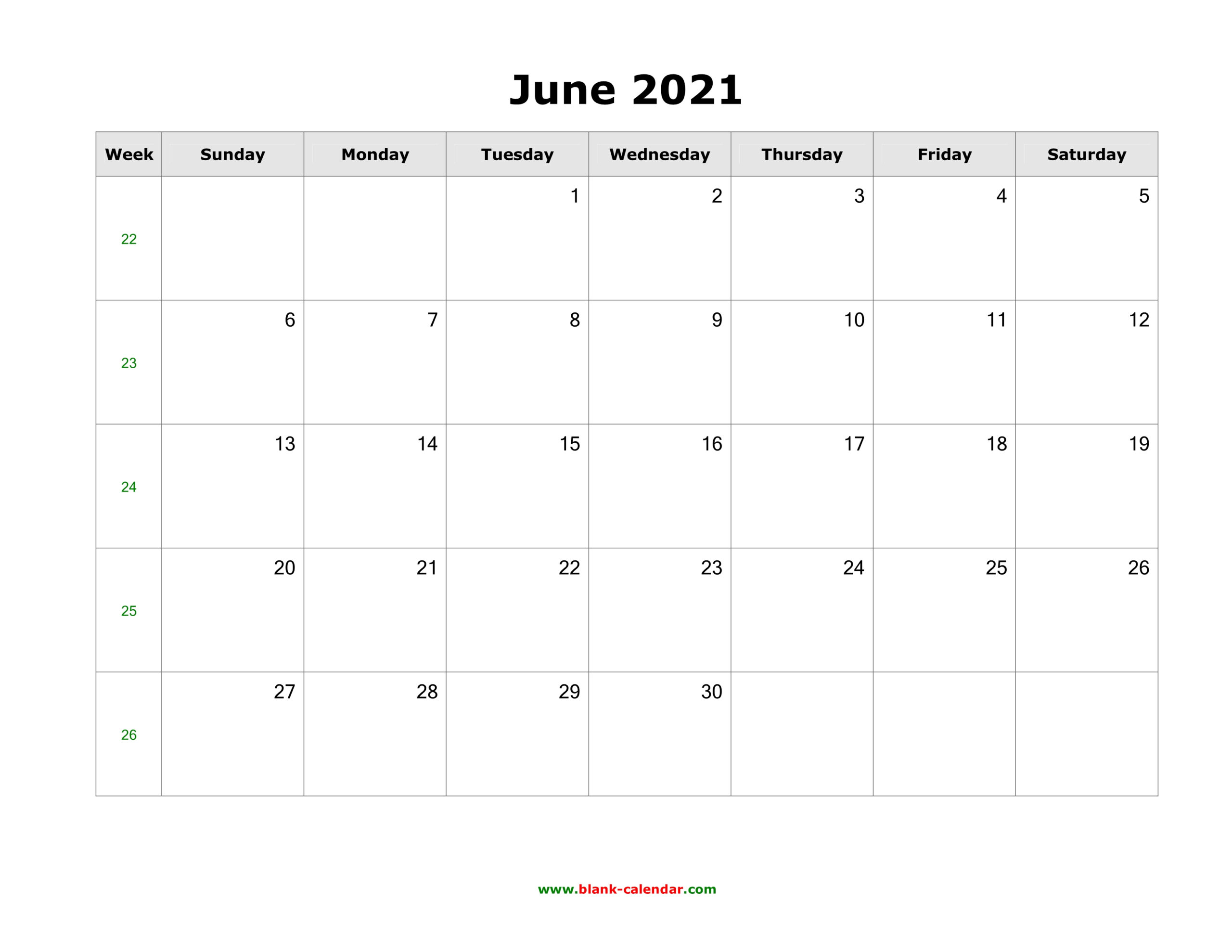 June 2021 Blank Calendar | Free Download Calendar Templates