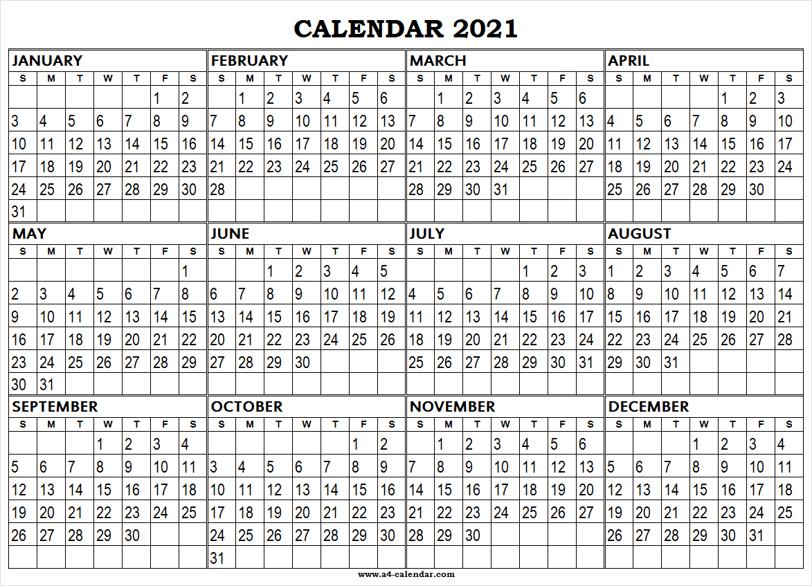 Large Printable 2021 Calendar - A4 Calendar