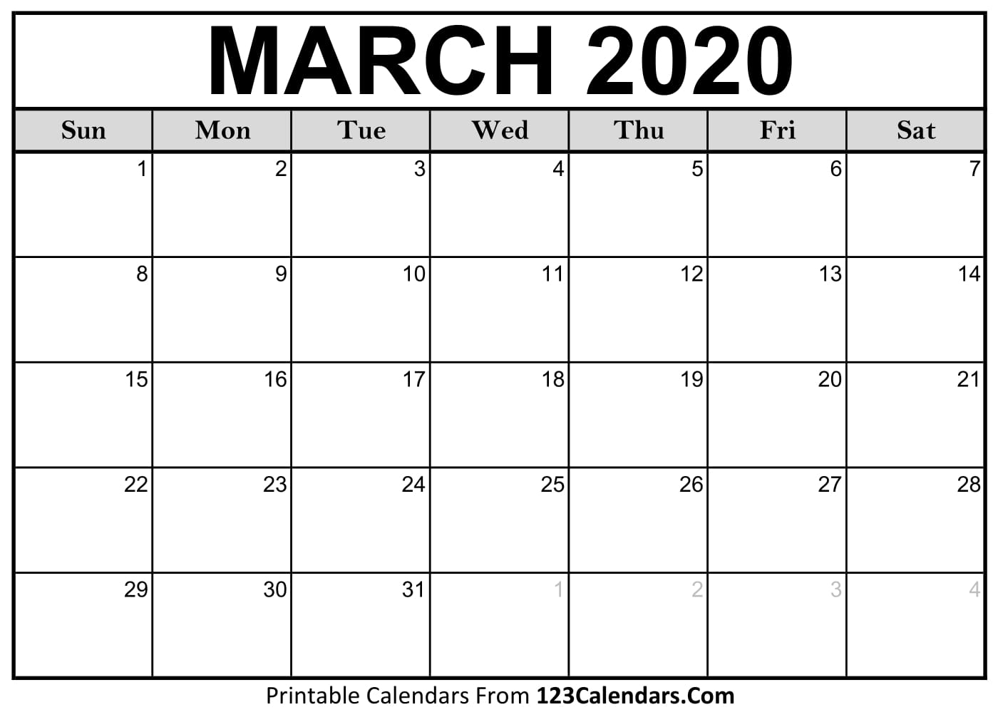 March 2020 Printable Calendar | 123Calendars