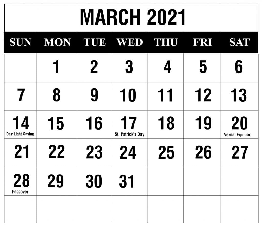 March 2021 Blank Calendar Printable - Thecalendarpedia