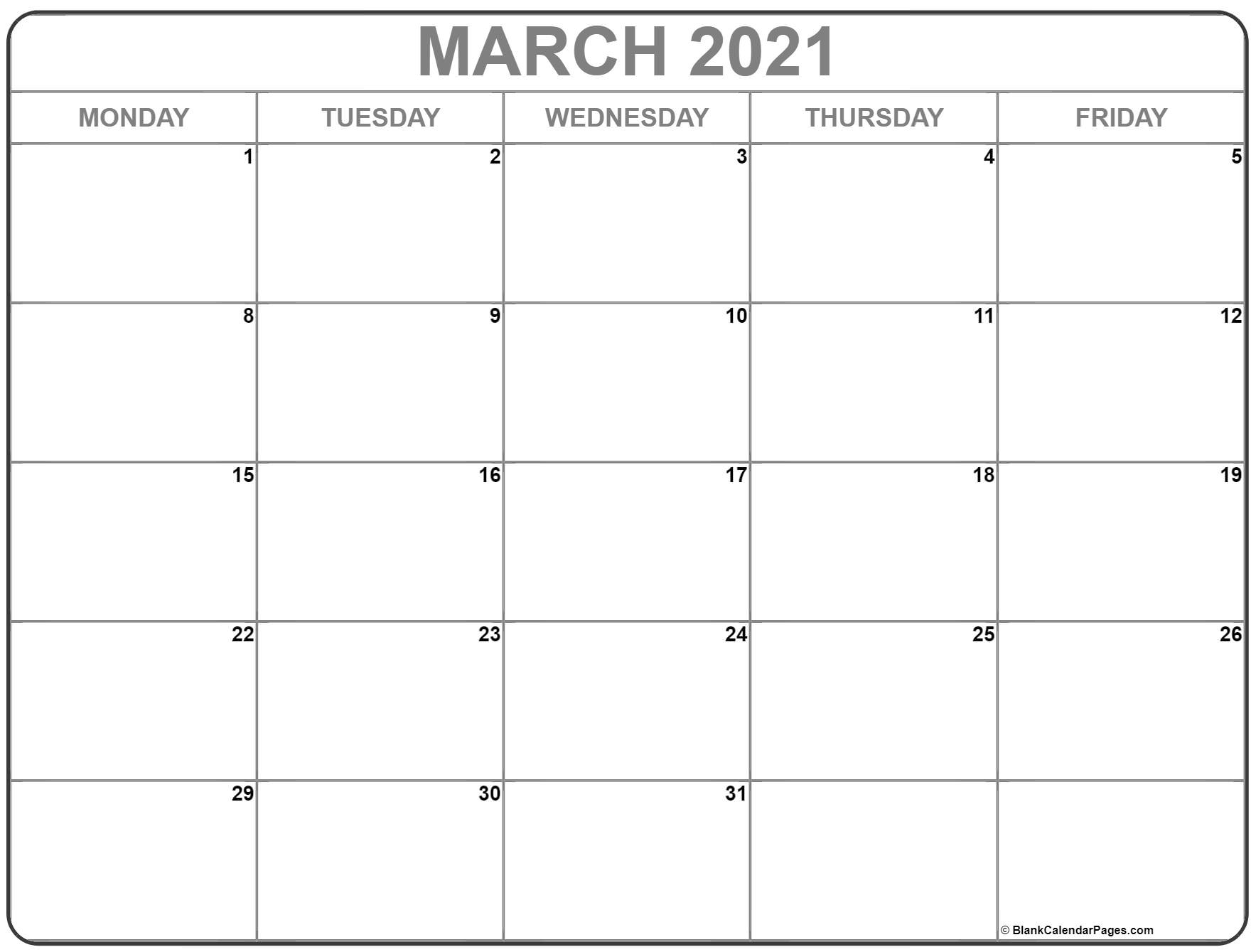 March 2021 Monday Calendar | Monday To Sunday