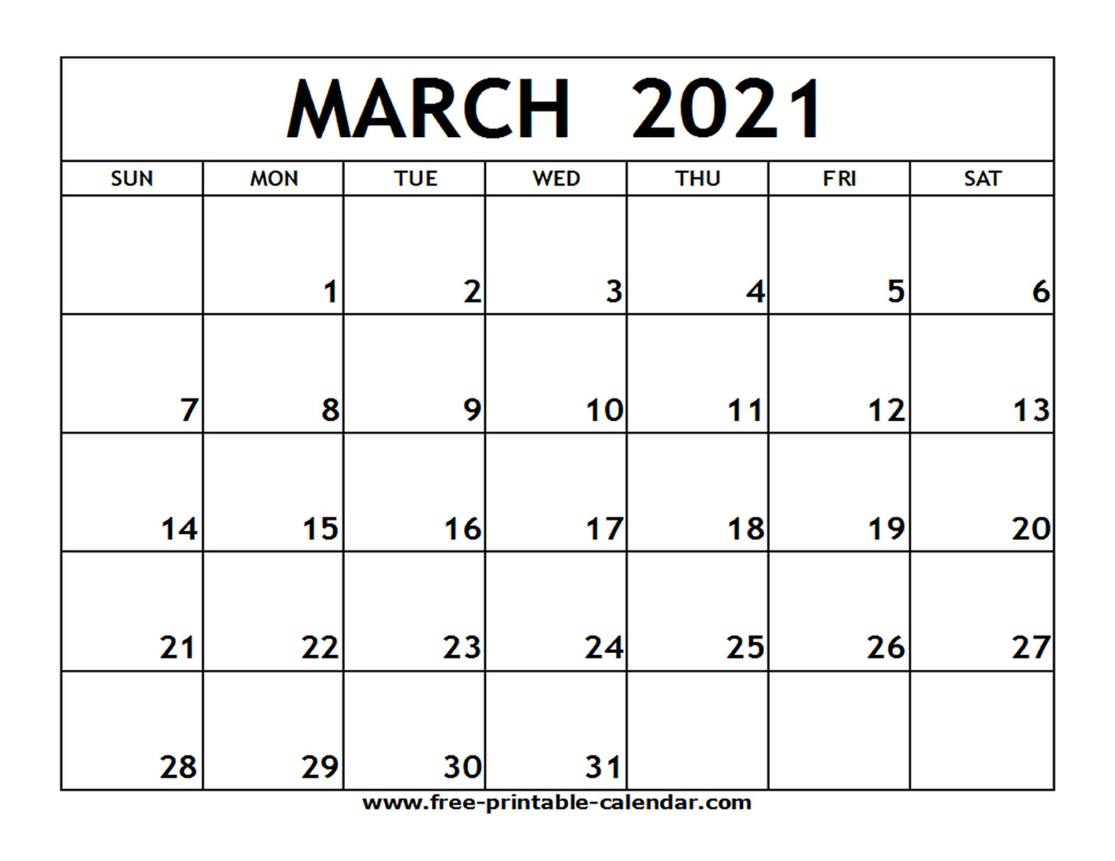 March 2021 Printable Calendar - Free-Printable-Calendar