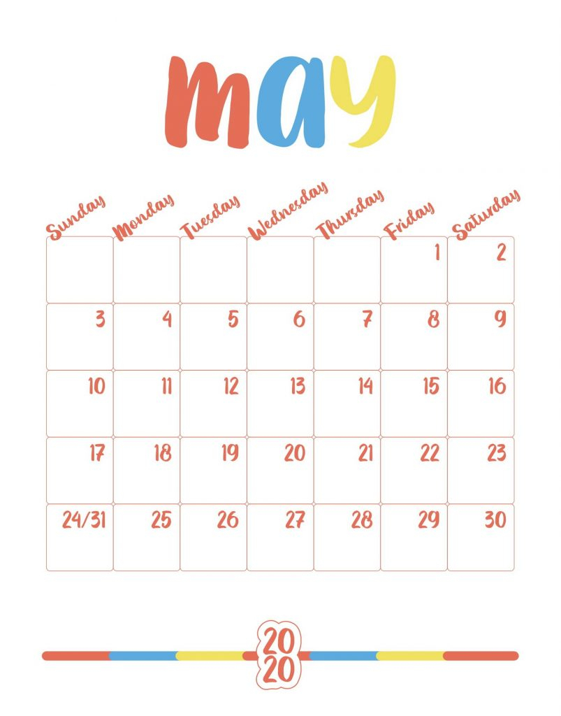 May 2020 Printable Calendarweek And Month - Free 2020