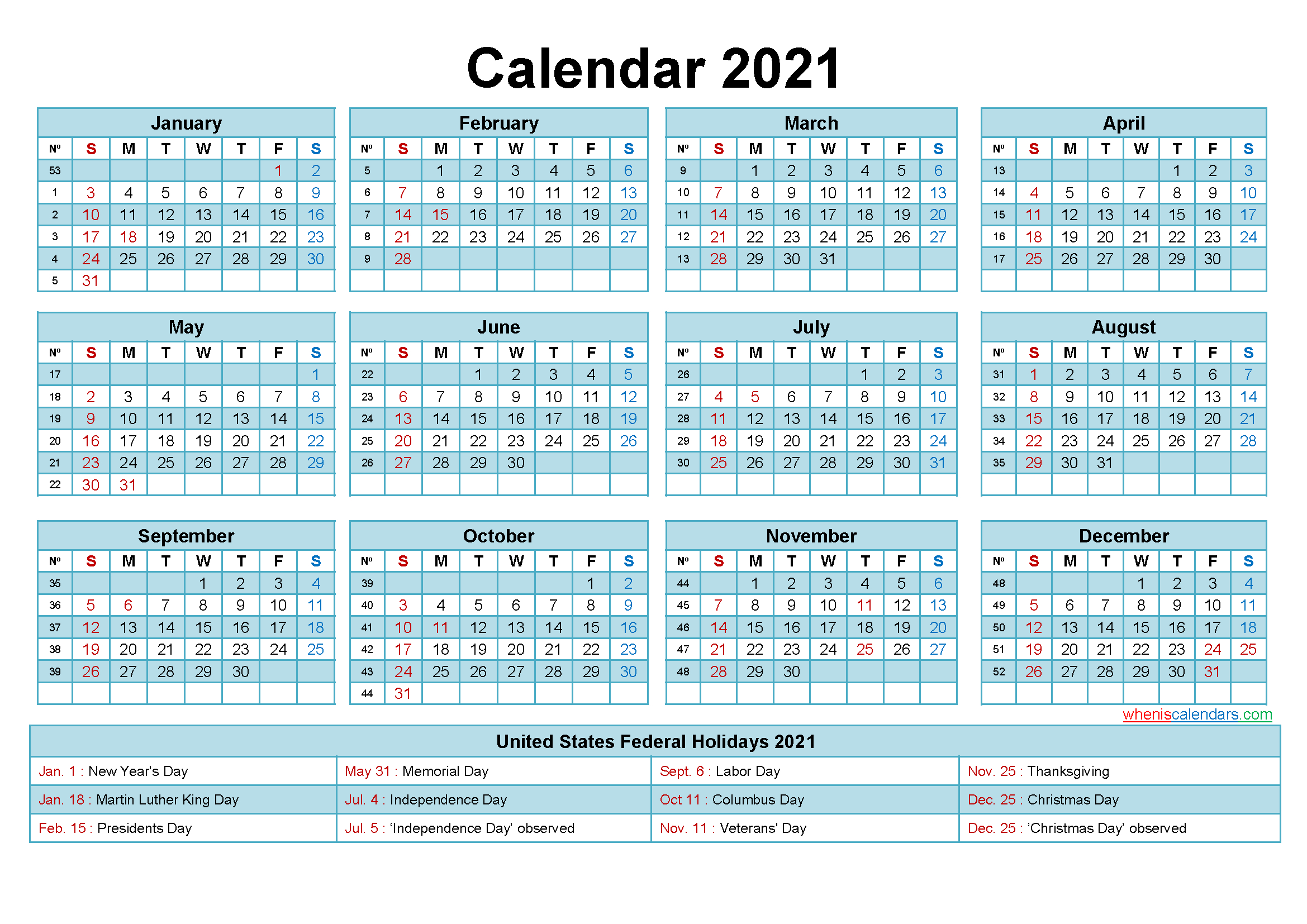 Microsoft Word 2021 Printable Monthly Calendar With