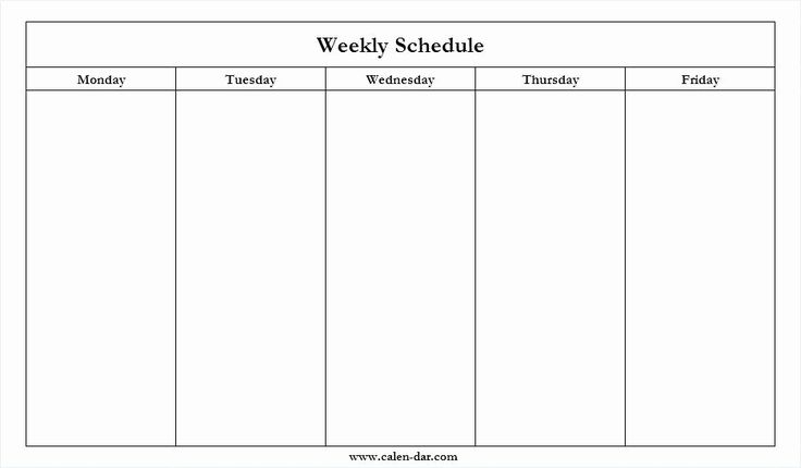 Monday Through Friday Schedule Template Lovely Mon Friday Calendar Template Blank Thru Monday Th