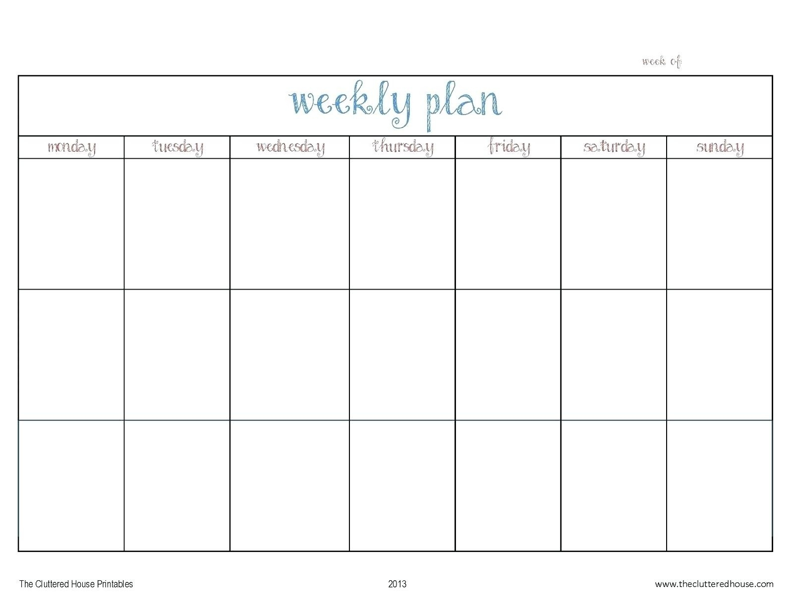 Monday Through Friday Template | Calendar Template Printable