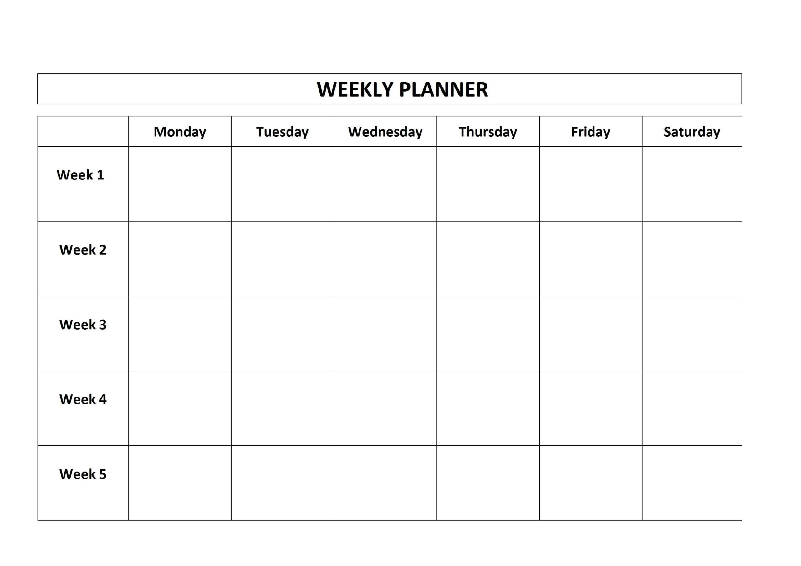 Monday Through Friday Template | Calendar Template Printable