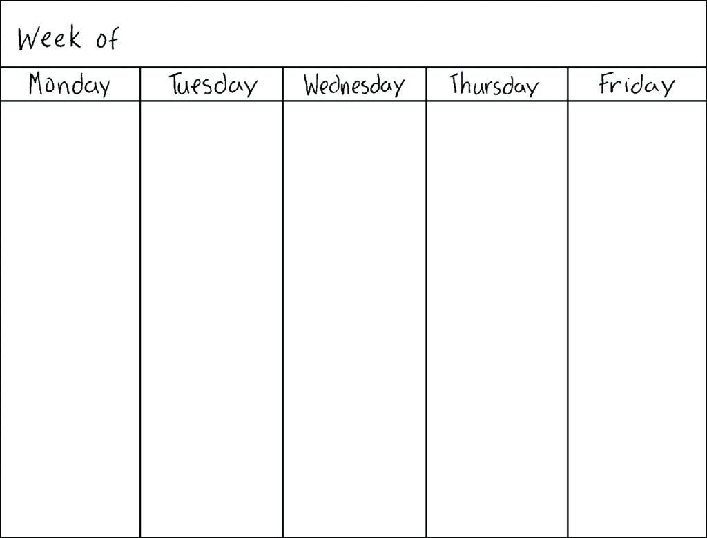 Monday Thru Friday Schedule Template | Calendar Template
