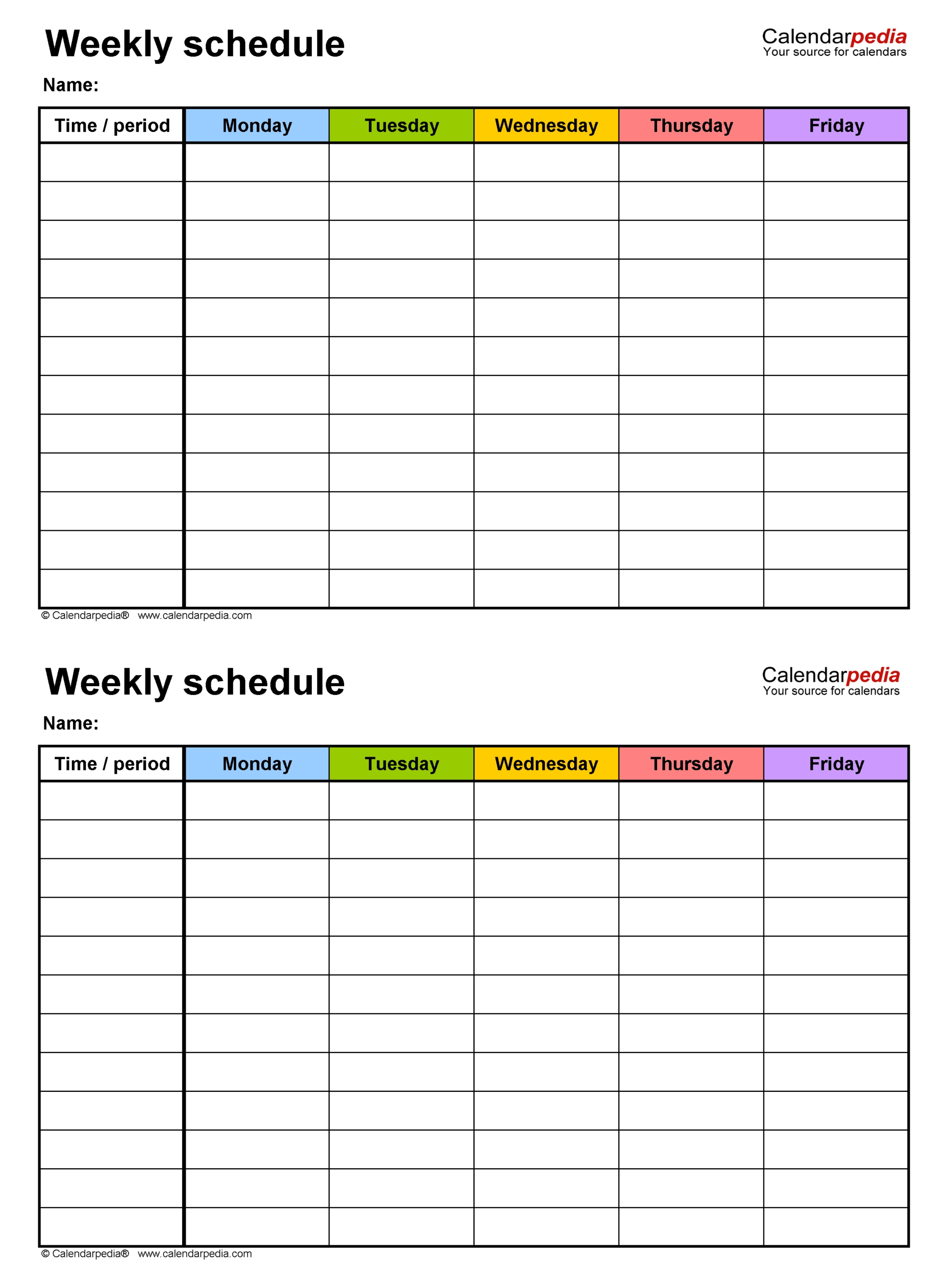 Monday To Friday Timetable Template | Calendar Template
