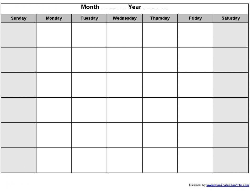 Monday To Sunday Monthly Fillable Calendar | Example