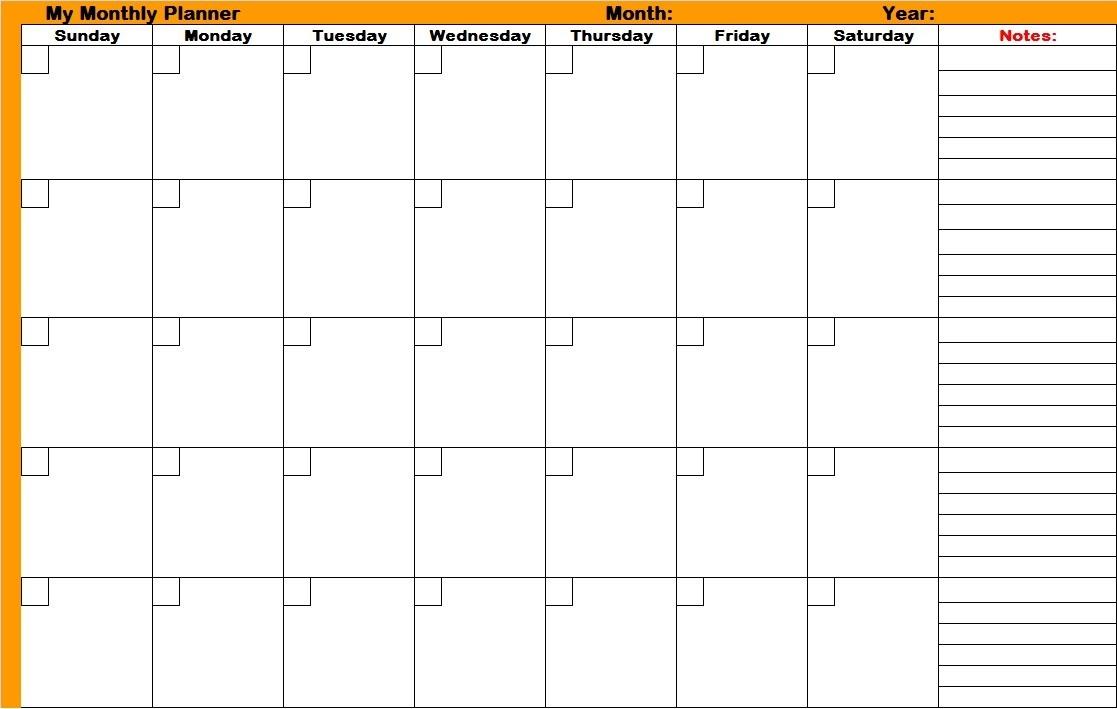 Monday To Sunday Monthly Planners | Calendar Template