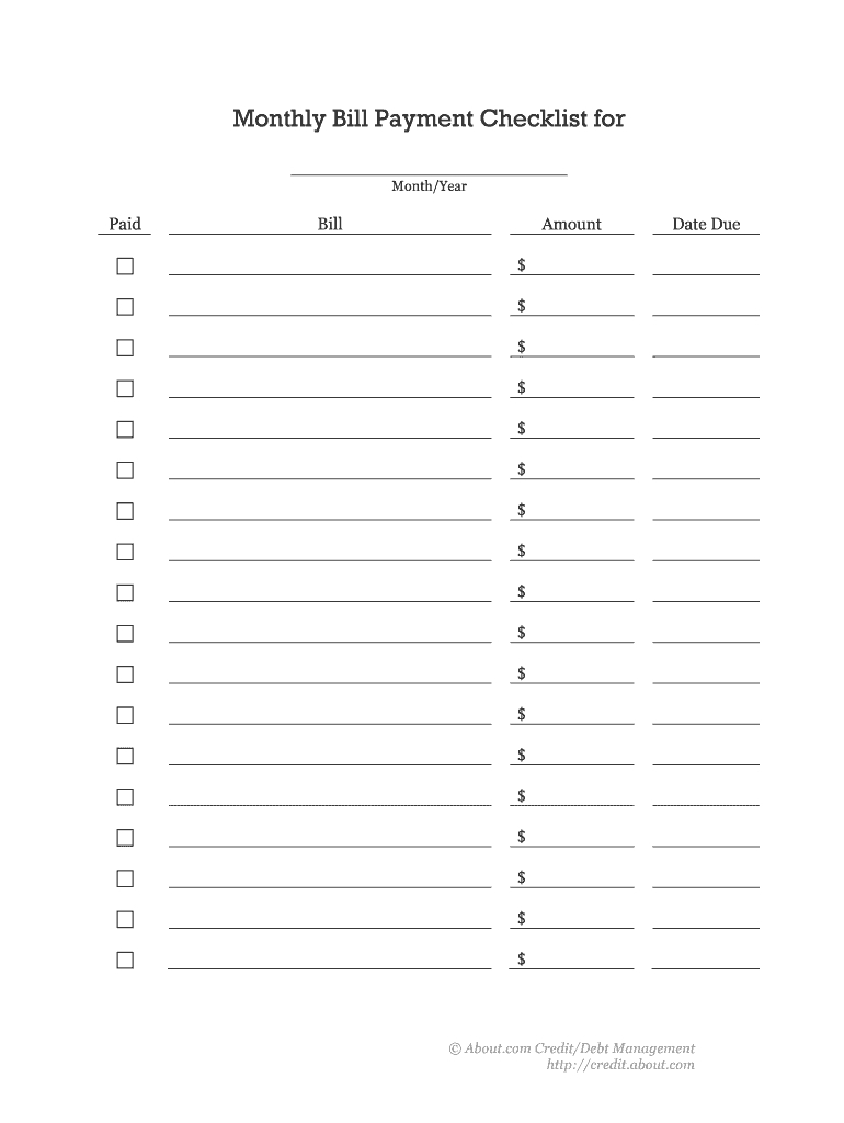 Monthly Bill List Template | Calendar Template Printable
