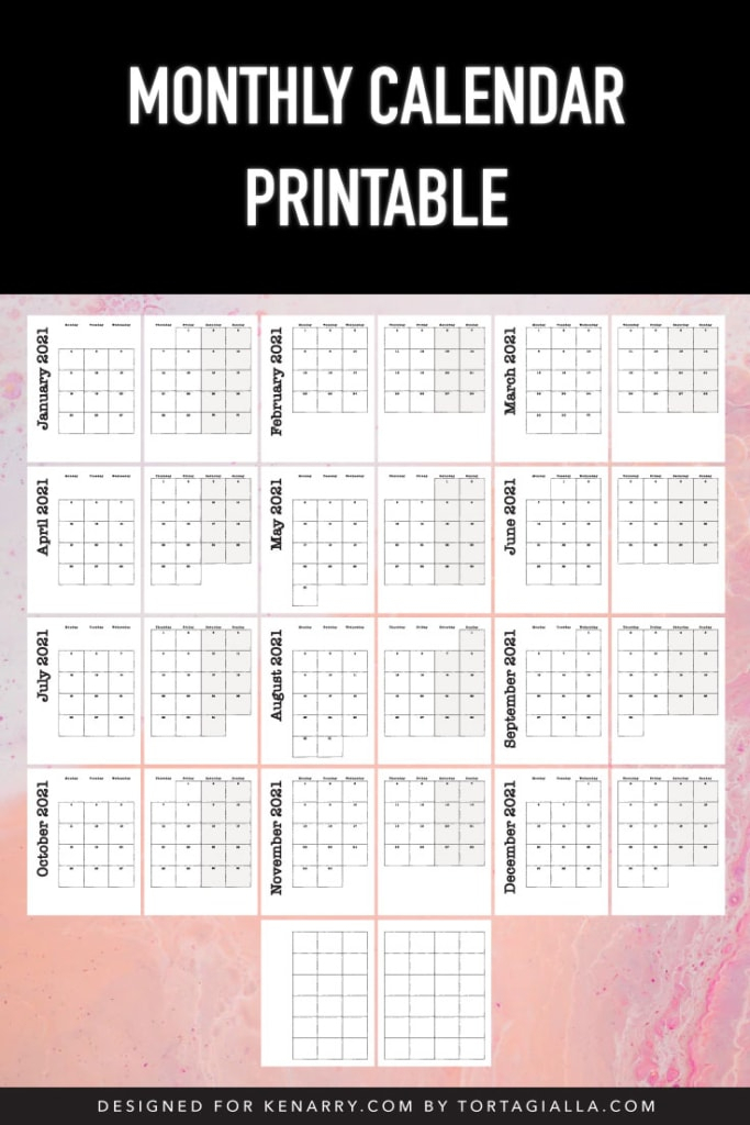 Monthly Calendar Printable For 2021 + Blank Template