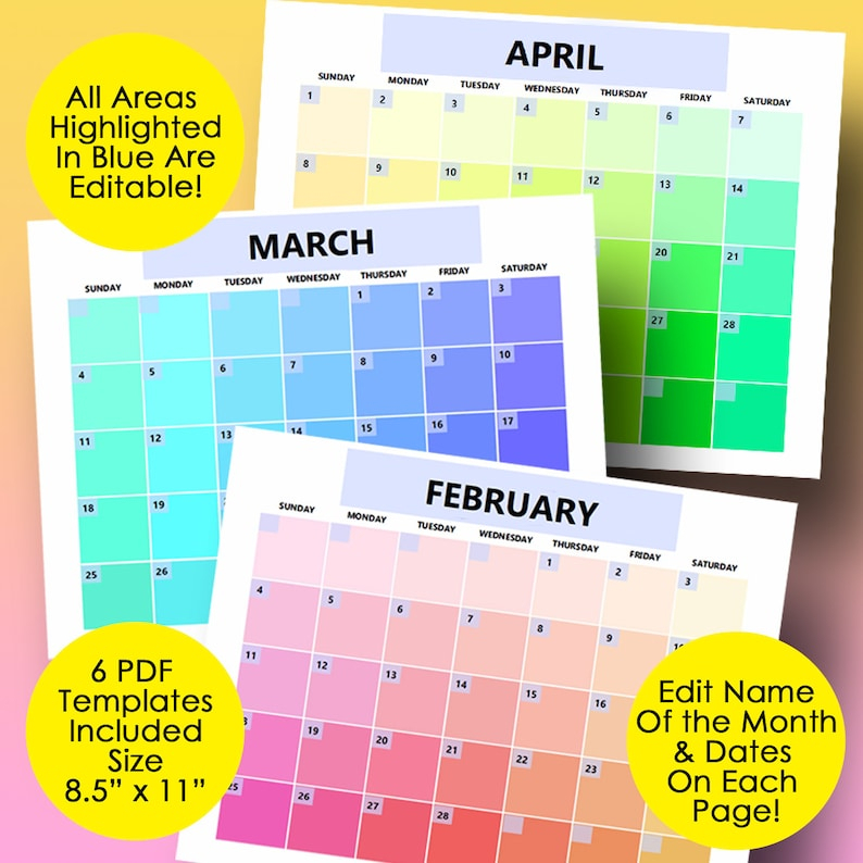 Monthly Calendar Template Editable Calendar 2021 Printable