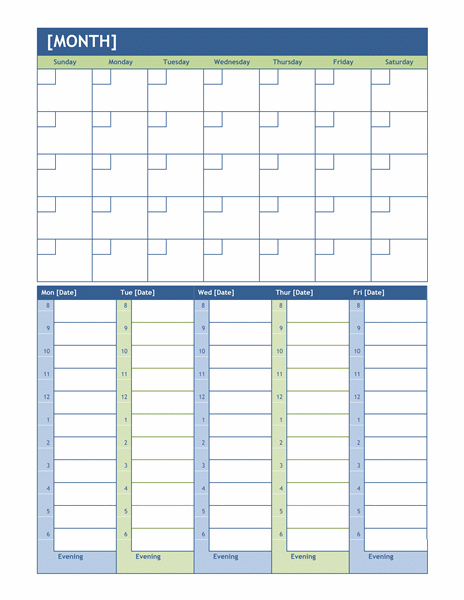 Monthly Calendar With Time Slots Template