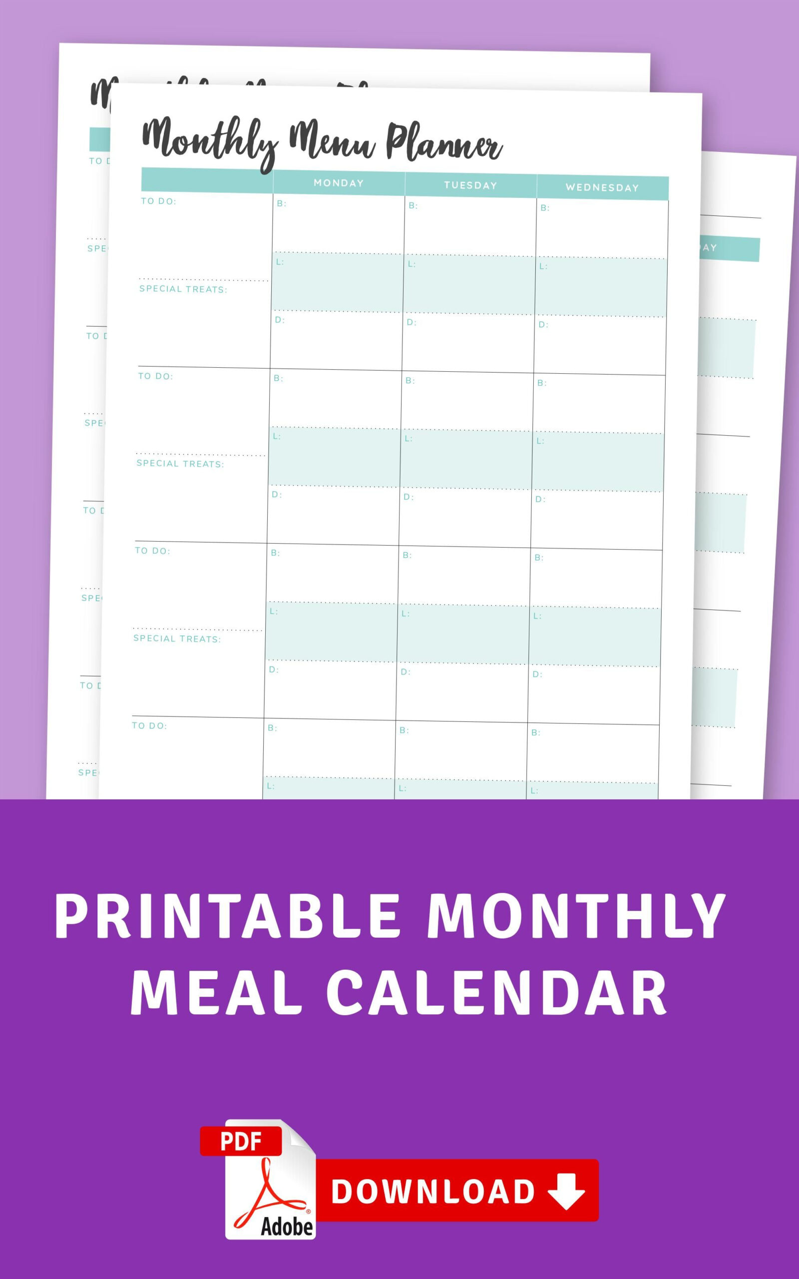 Monthly Meal Calendar | Monthly Menu Planner, Monthly Meal