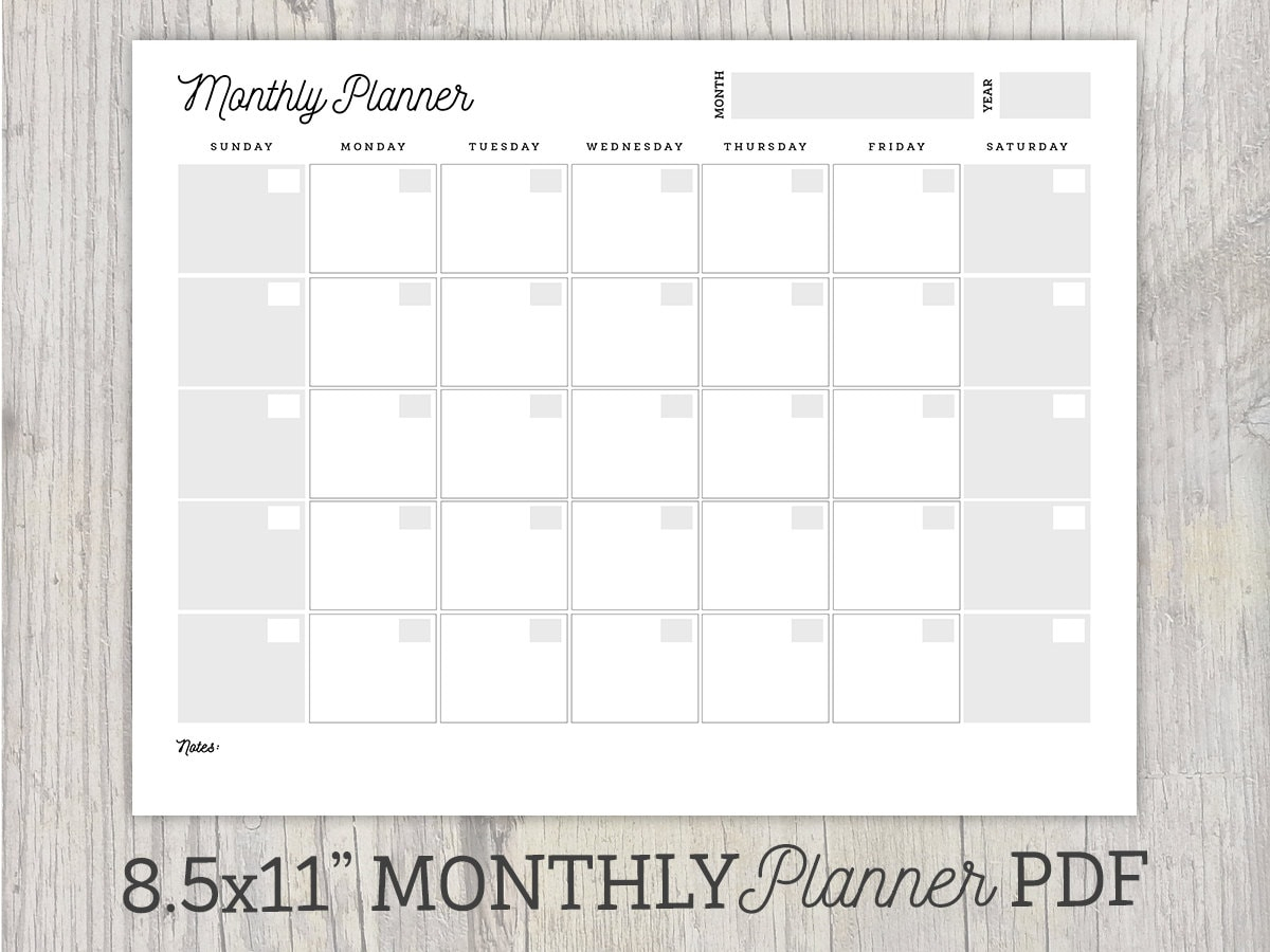 Monthly Planner Printable Undated Calendar Organization | Etsy