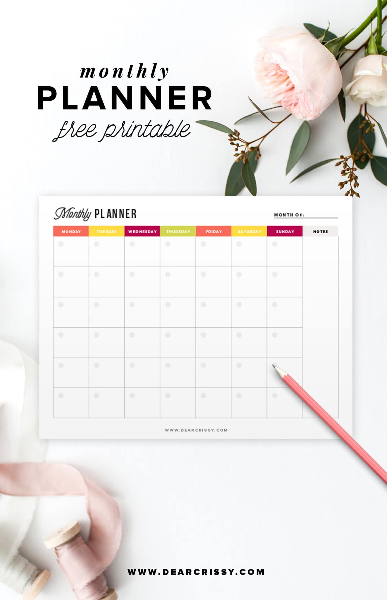 Monthly Undated Calendar Free Download - Yesmissy
