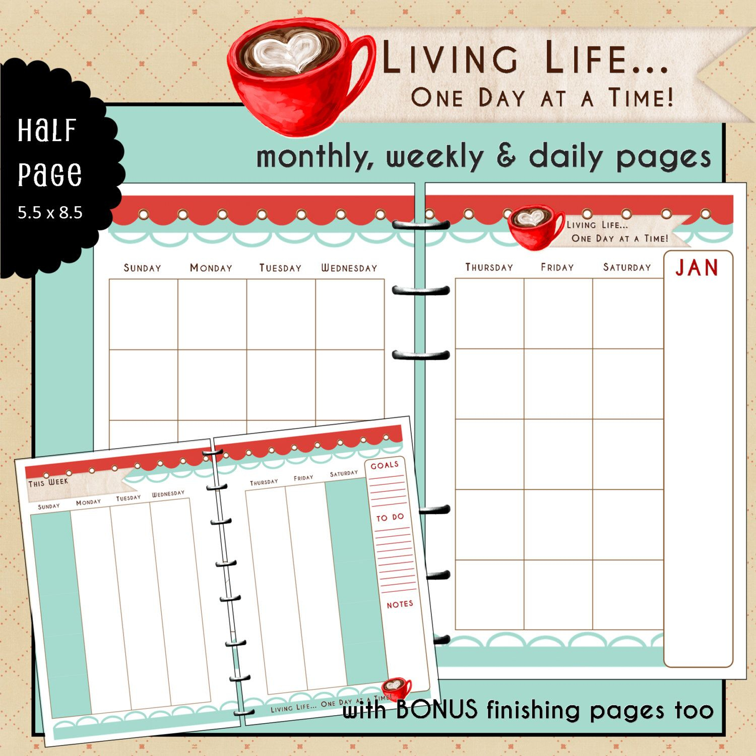 Monthly, Weekly &amp; Daily Undated Printable Calendar Planner