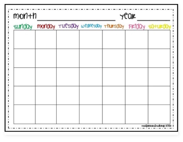 Musings Of An Average Mom: Free Printable Blank Calendars