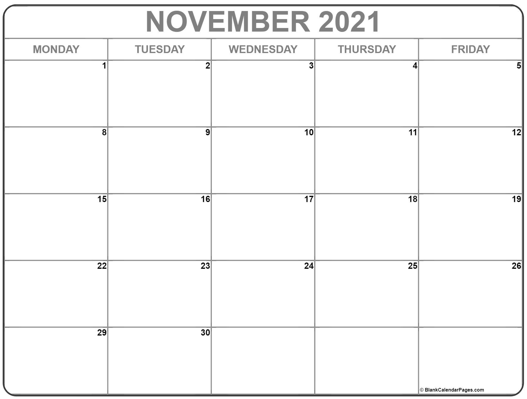 November 2021 Monday Calendar | Monday To Sunday