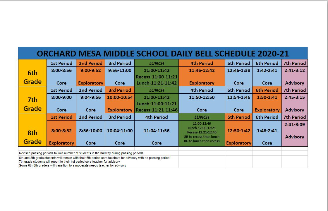 Omms Bell Schedule - Orchard Mesa Middle School