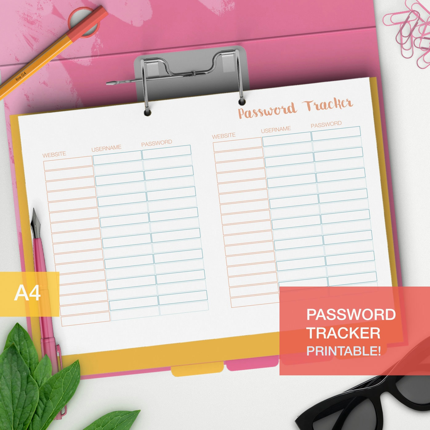 Password Tracker Organizer Printable A4 Planner Insert | Etsy