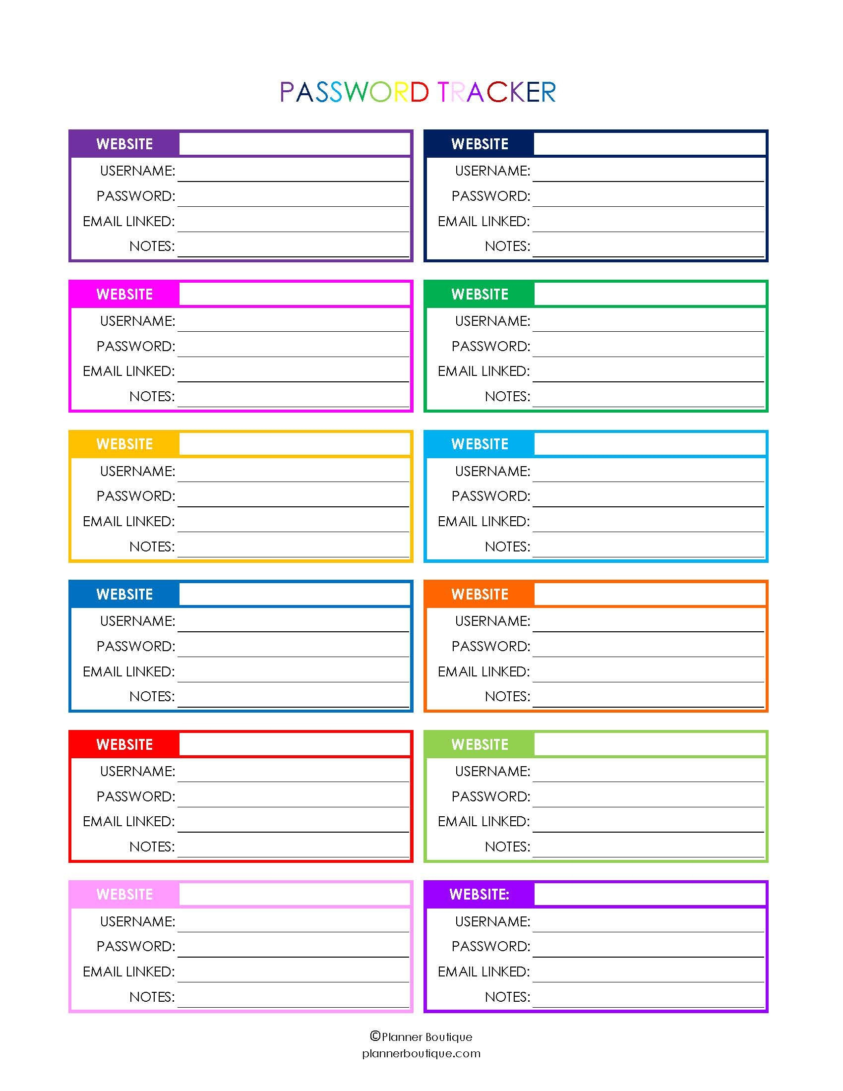 Printable Password Tracker Organizer