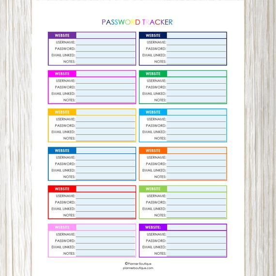 Printable Password Tracker Organizer