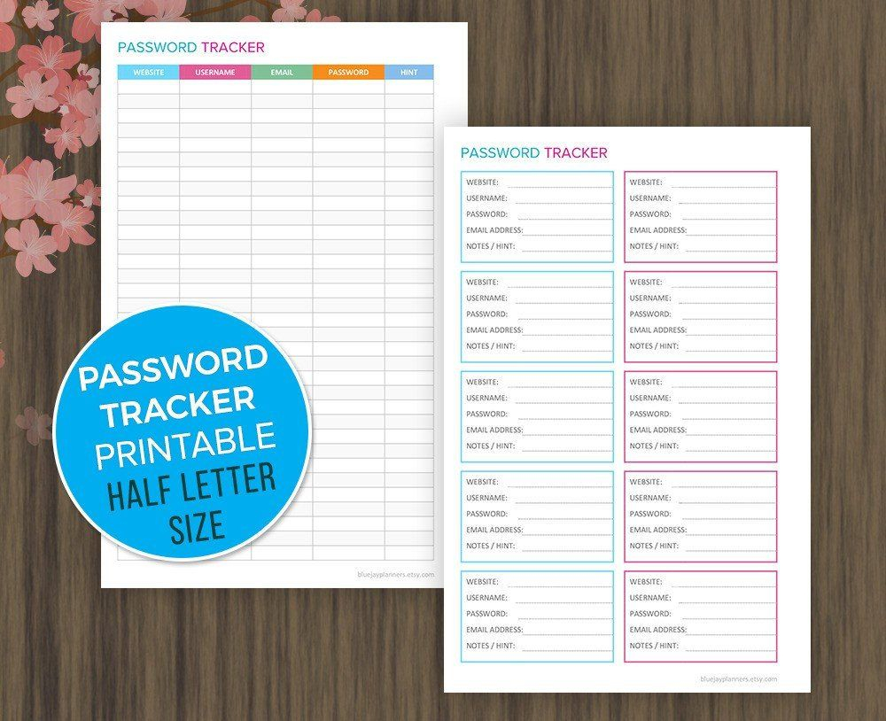 Password Tracker Printable Password Log Password Organizer