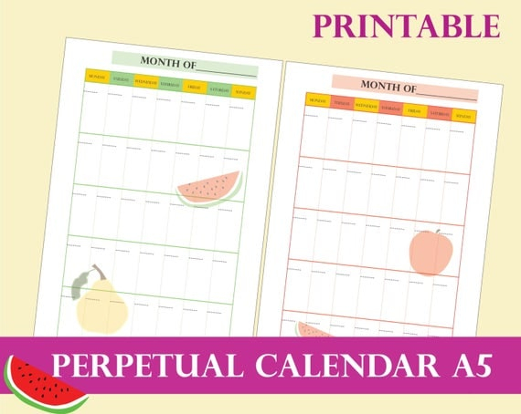 Perpetual Calendar A5 Monthly Calendar 2016-2017 Filofax