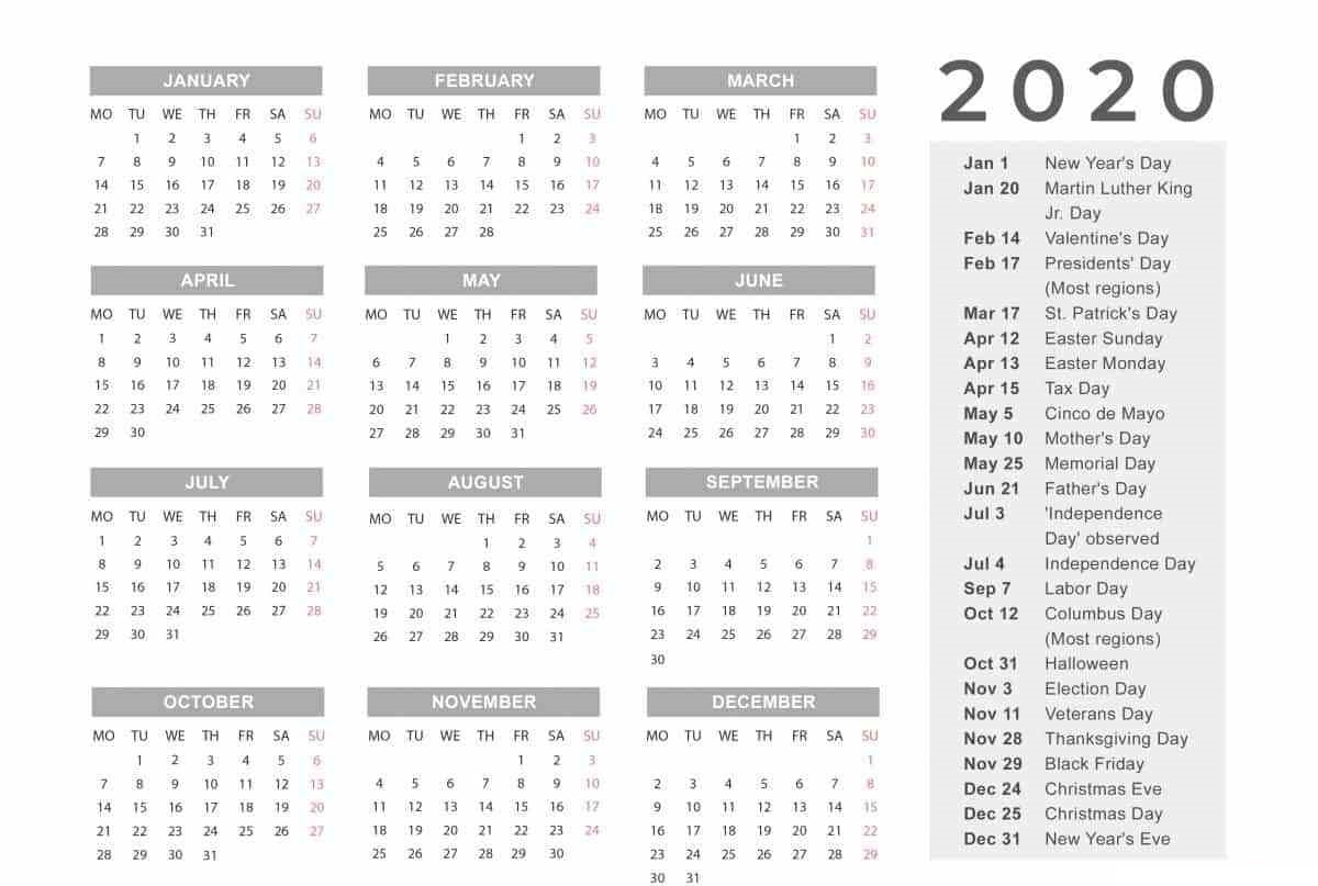 201 Calendar Printable