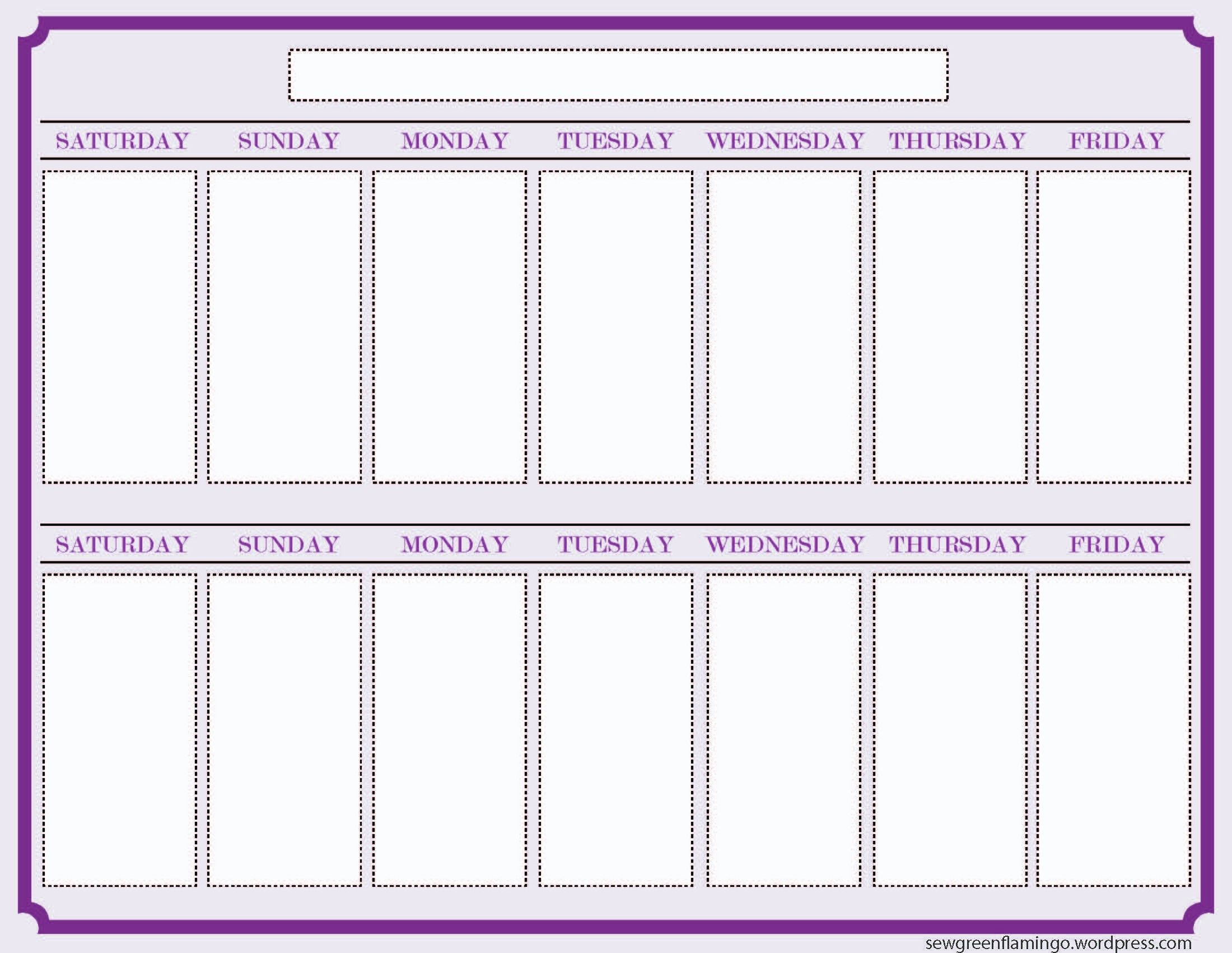 Printable 2 Week Calendar Two Week Calendar Template