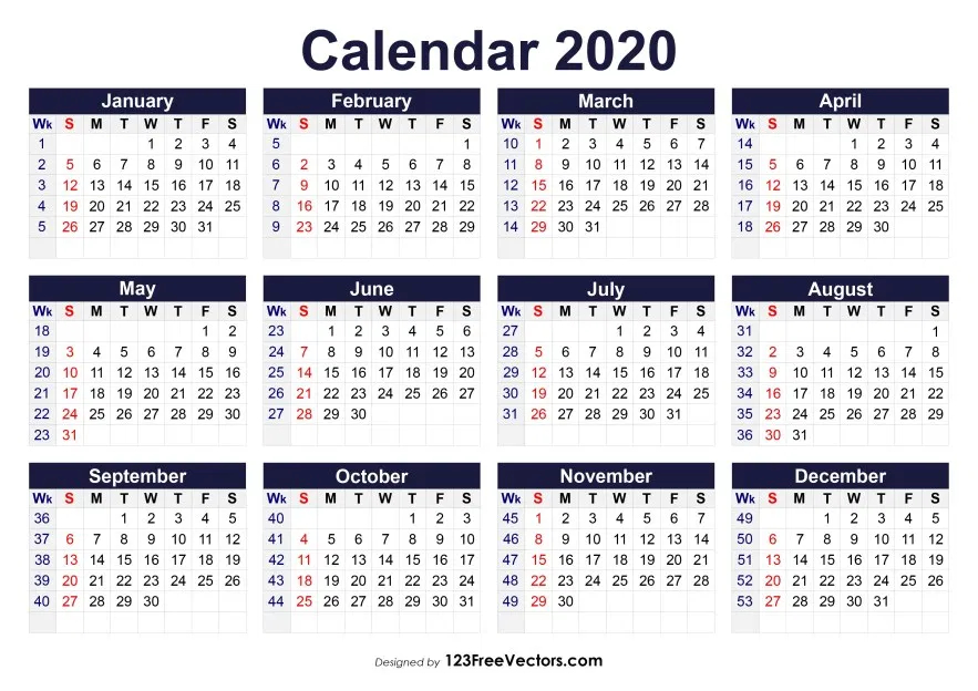 Printable 2020 Calendar With Week Numbers | Calendar With