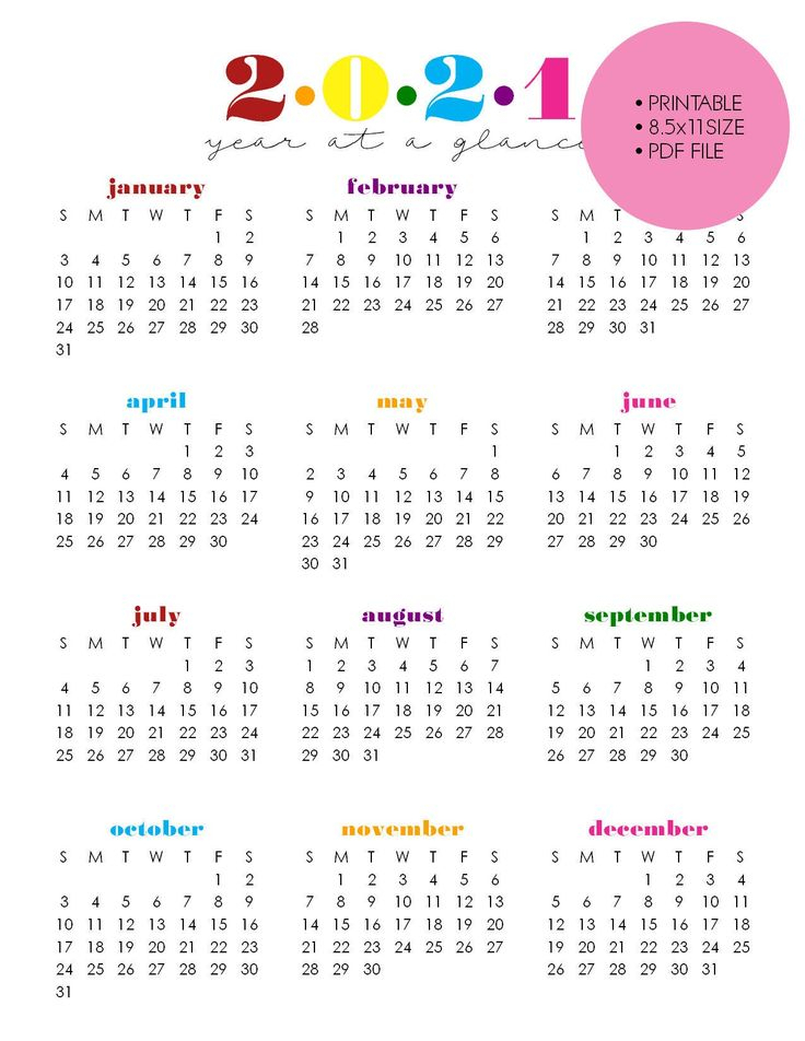 Printable 2021 Year At A Glance 8.5X11 Wall | Etsy In 2021