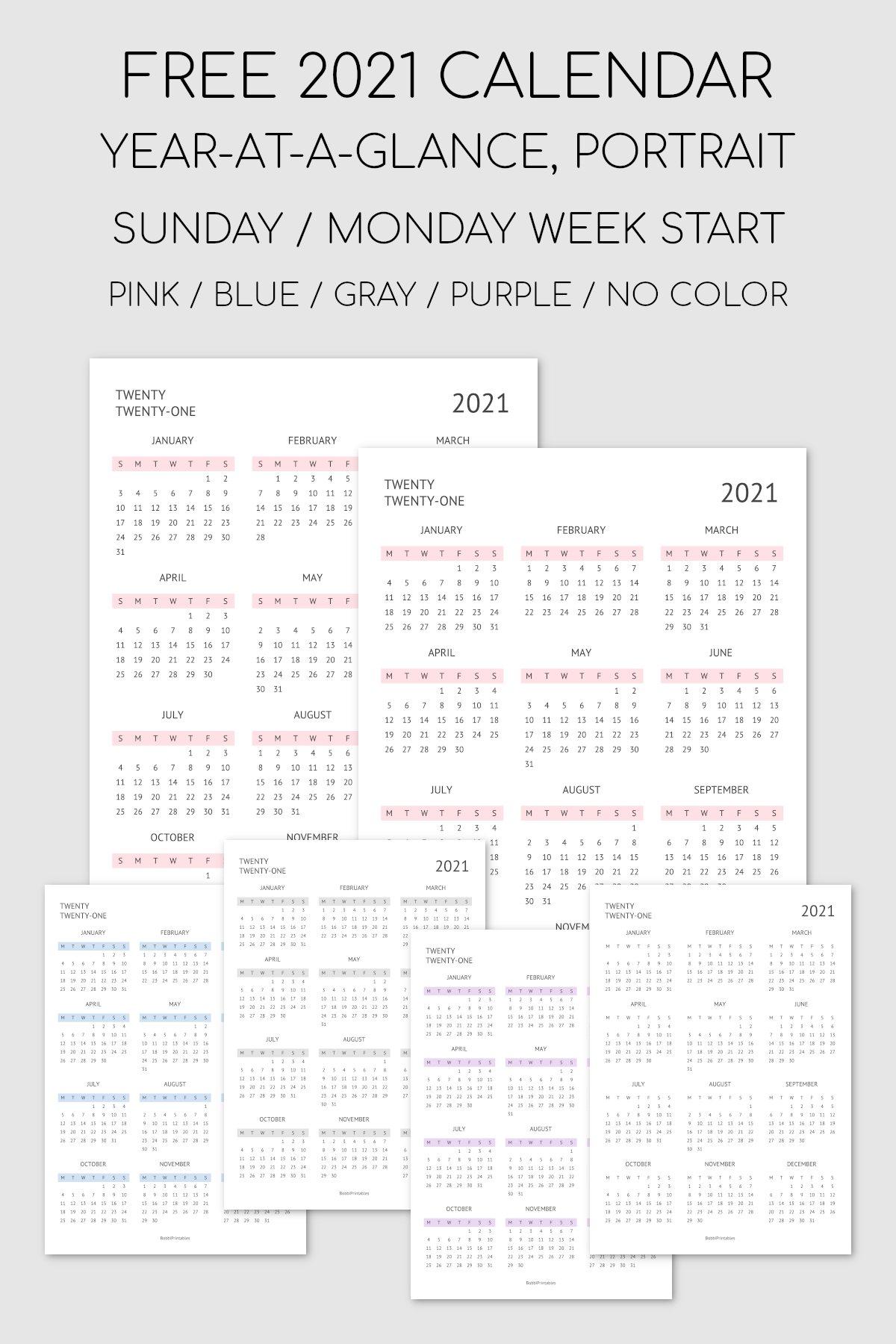 Printable 2021 Year-At-A-Glance Calendar