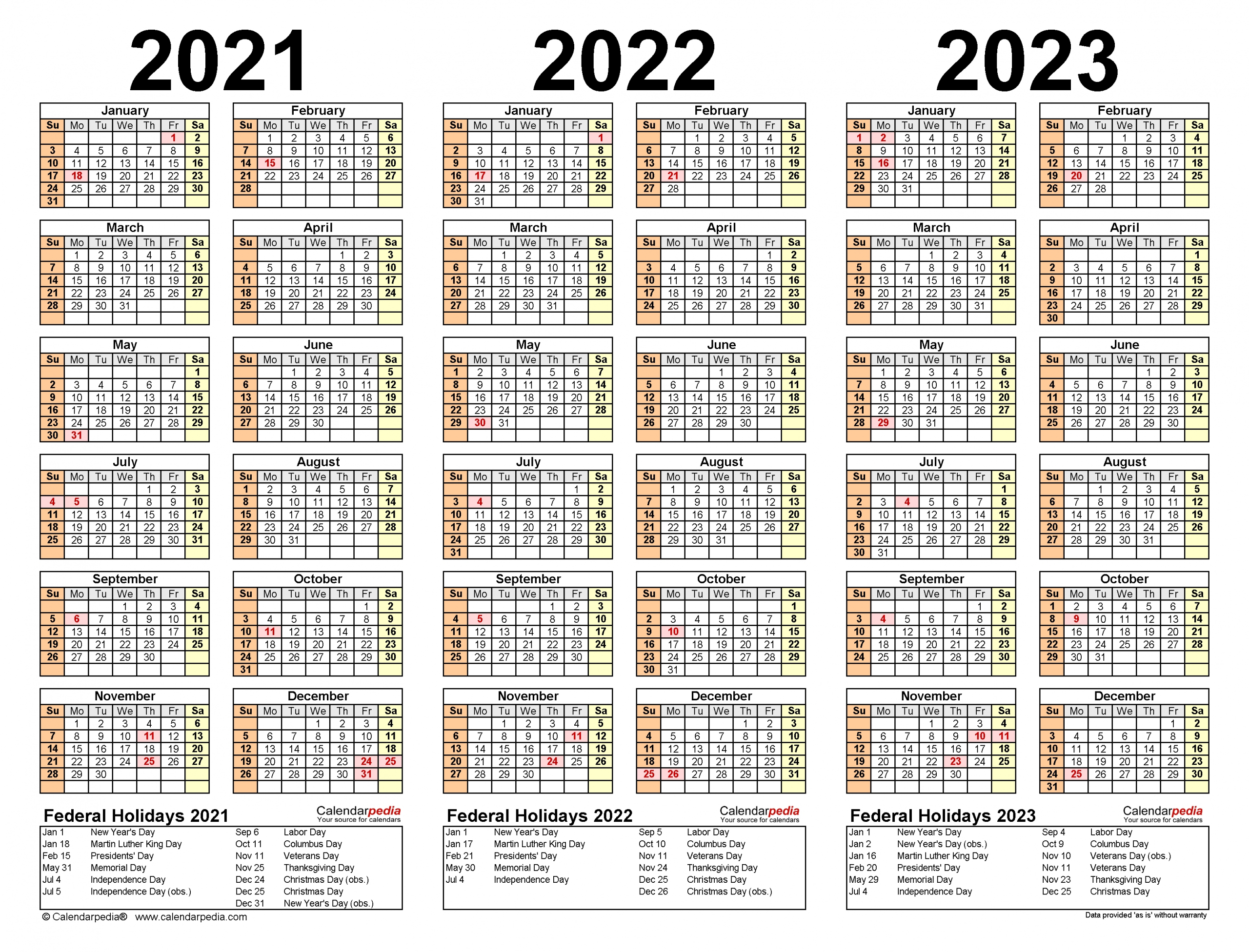 Printable 3 Year Calendar 2021 To 2023 | Free Letter Templates